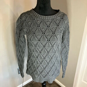 Tommy Hilfiger charcoal grey open knit diamond pattern sweater‎ size small.